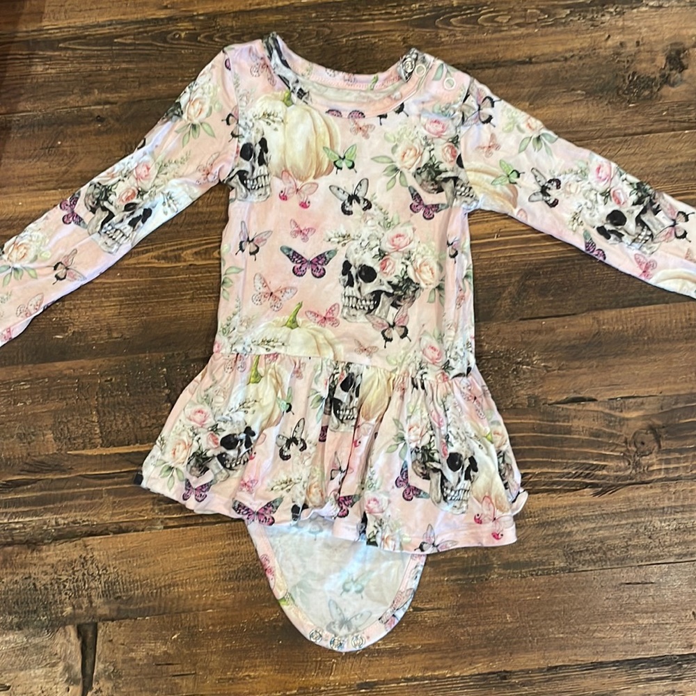 Posh Peanut Pink Floral and Skull Bodysuit